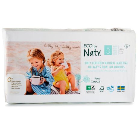 Eco by Naty, 50 шт., Підгузки Еко бай Наті, органічні, розмір 3EU, 4-9 кг