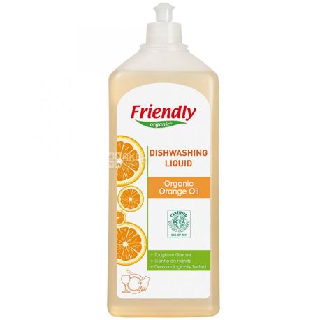 Friendly Organic, Апельсиновое масло, 500 мл, Жидкое средство для посуды, органическое