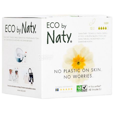 Eco by Naty, Большие, 13 шт., Гигиенические прокладки, 4 капли