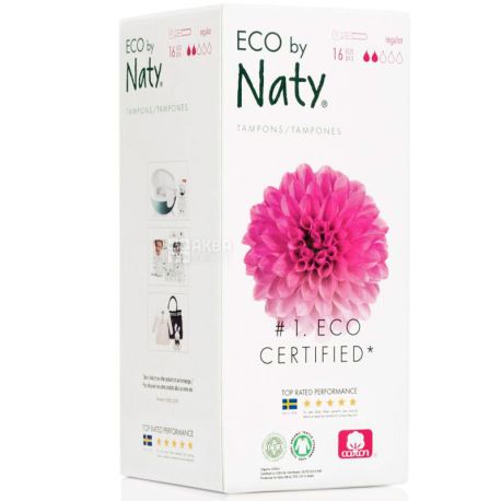 Eco by Naty Regular, 16 pcs., Hygienic tampons with applicator, organic, 2 drops