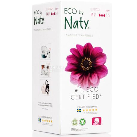 Eco by Naty Super, 14 шт., Гігієнічні тампони з аплікатором, органічні, 3 краплі