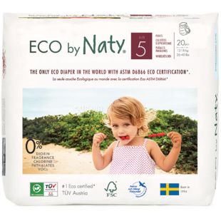 Eco by Naty, 20 шт., Подгузники-трусики Эко бай Нати, органические, размер 5ML, 12-18 кг