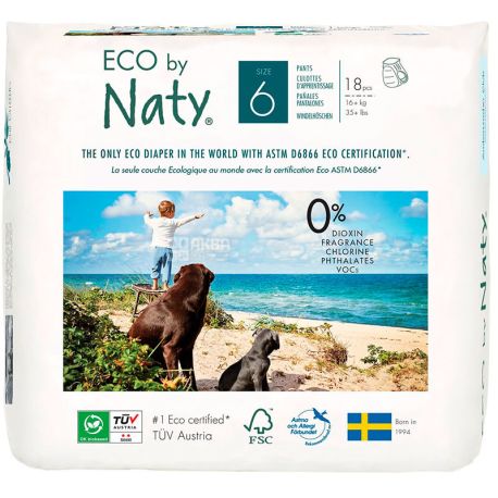 Eco by Naty, 18 шт., Підгузки-трусики Еко бай Наті, органічні, розмір 6ML, 16+ кг