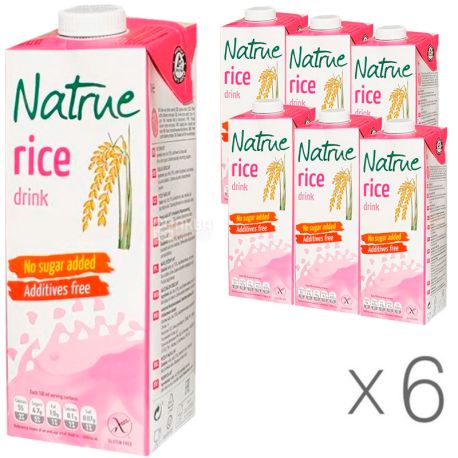 Natrue, Rice, упаковка 6 шт., по 1 л, Натру, Напиток рисовый, без сахара