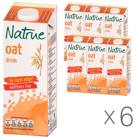 Natrue, Oat, упаковка 6 шт., по 1 л, Натру, Напиток овсяный, без сахара