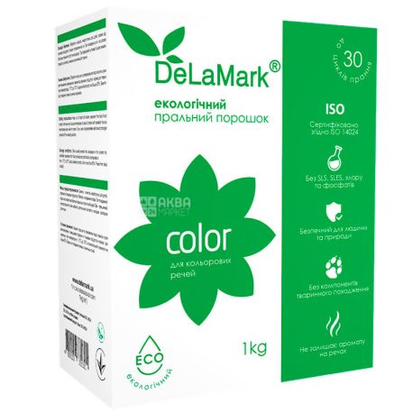 DeLaMark Color, 1 кг, Стиральный порошок бесфосфатный экологичный, Автомат