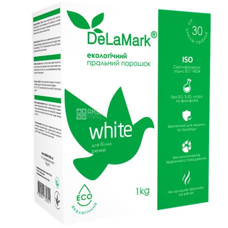 DeLaMark White, 1 кг, Стиральный порошок бесфосфатный экологический, Автомат