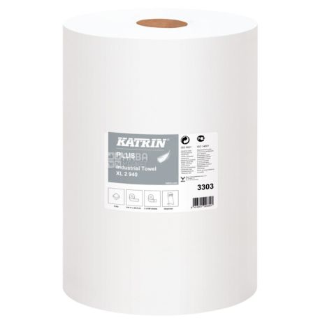 Katrin Plus, Industrial Towel XL2 235, 1 рул, 940 аркушів, Протиральний матеріал паперовий, 2-х шаровий, 235 м, 25х25 см