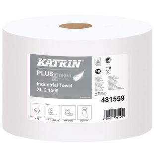 Katrin Plus, Katrin Plus Industrial Towel XL2, 1 рул., 1500 листов, Протирочный материал бумажный, 2-х слойный, 38х26 см