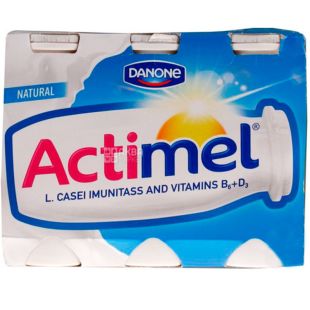 Actimel Natural, 6 х 100 г, Актимель, Продукт кисломолочный с лактобактериями и витаминами, 1,6 %