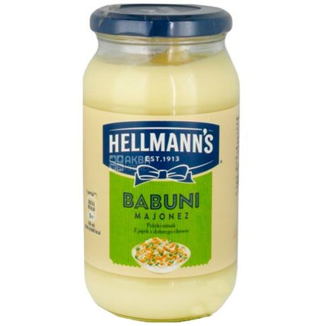 Hellmann's, Babuni, 405мл, Майонез Хелманс, 65%, скло