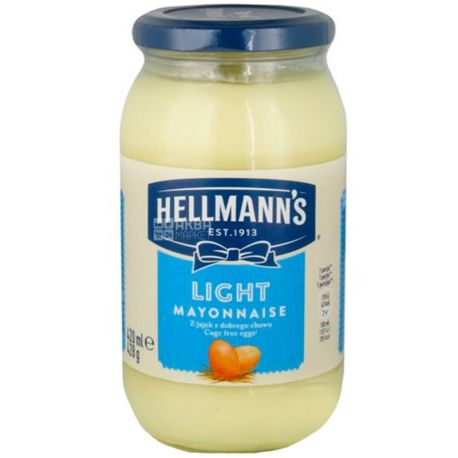 Hellmann's, Light, 420 г, Майонез Хелманс, Легкий, 26 %, стекло