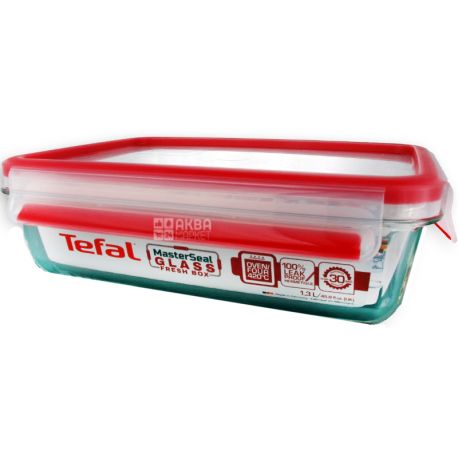 Tefal, Контейнер для їжі, скляний, червоний 1300 мл