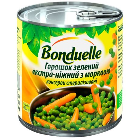 Bonduelle, 400 г, Горошок зелений, екстра-ніжний з морквою