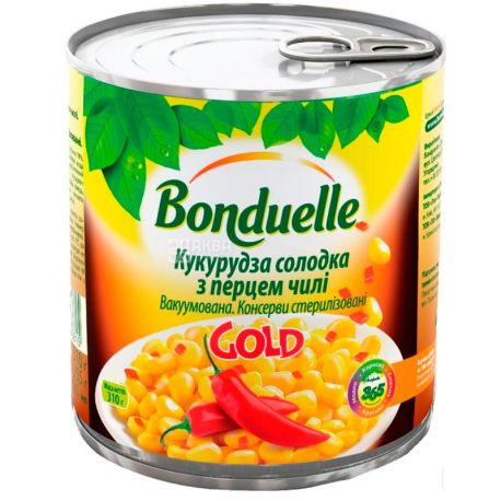 Bonduelle Gold, 425 мл, Кукурудза солодка з перцем чилі