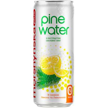 Моршинська Pine Water Лимон, 0,33 л, Вода слабогазована з екстрактом соснової хвої, без цукру, ж/б