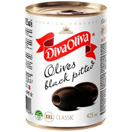 DivaOliva ХХL, 390 г, Маслины отборные черные без косточки