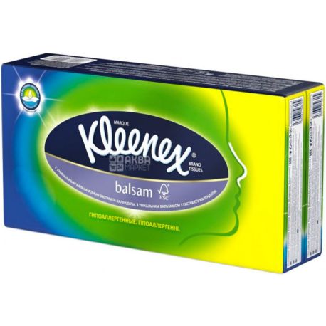 Kleenex Balsam, 8 пач. х 10 шт., Платочки носовые бумажные, 3-х слойные