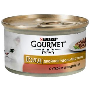 Gourmet Gold Duo, 85 г, Корм для дорослих кішок, з качкою та індичкою