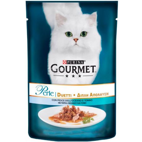 Gourmet Perle Duo, 85 г, Корм для взрослых кошек, С океанической рыбой и тунцом