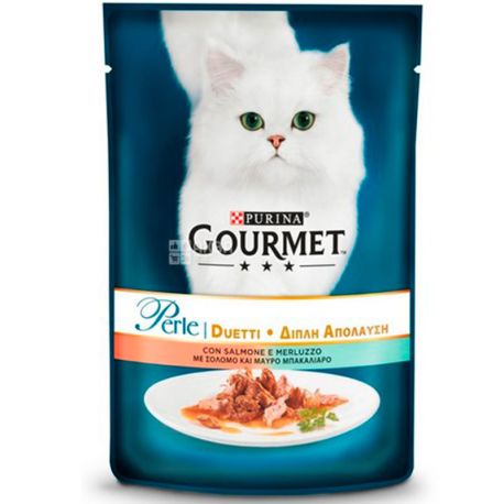 Gourmet Perle Duo, 85 g, Adult Cat Food, With salmon and pollock