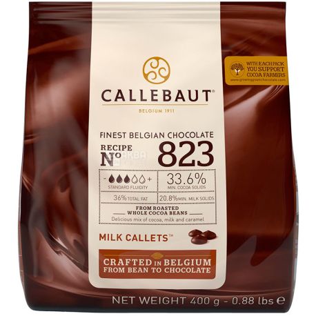 Callebaut, 400 г, Шоколад бельгийский молочный, в виде калет, 33,6%