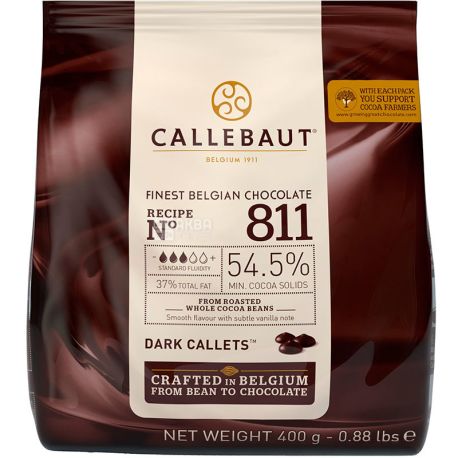 Callebaut, 400 г, Шоколад бельгийский черный, в виде калет, 54,5%