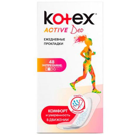 Kotex, Active Deo, 48 шт., Прокладки ежедневные, экстратонкие