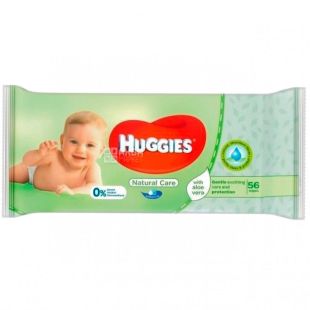 Huggies, Natural Care Quad, 4х56 шт., Хаггіс, Серветки вологі дитячі, з екстрактом алое, без клапана