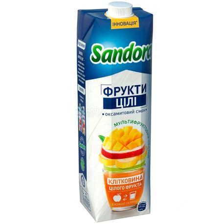 Sandora, Фрукты целые, Мультифруктовый, 0,95 л, Сандора, Нектар натуральный с мякотью