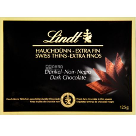  Lindt, Шоколад темный в тонких пластинках, 125 г 