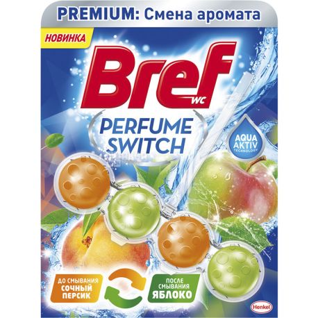 Bref, Perfume switch, 1 шт., Блок для унитаза, Персик и Яблоко