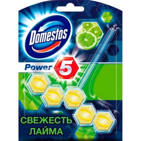 Domestos Power 5, 1 шт., Блок для унітазу, Свіжість лайма