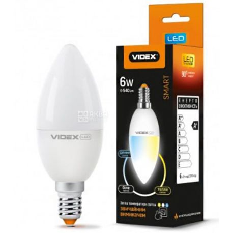 Videx, Лампа светодиодная, цоколь E14, 6 W, 3000K, 220V, теплое свечение, Lm 540