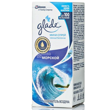 Glade, Морской, 10 мл, Освежитель воздуха микроспрей, сменный баллон