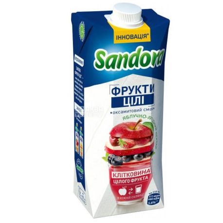Sandora, Фрукты целые, Яблочно-ягодный, 0,5 л, Сандора, Нектар натуральный с мякотью