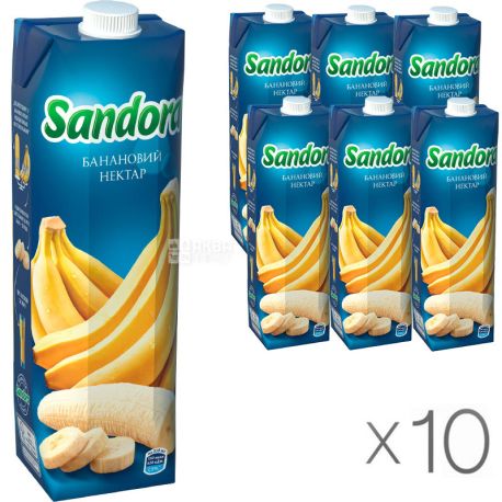 Sandora, Банановий, Упаковка 10 шт. по 0,95 л, Сандора Нектар натуральний