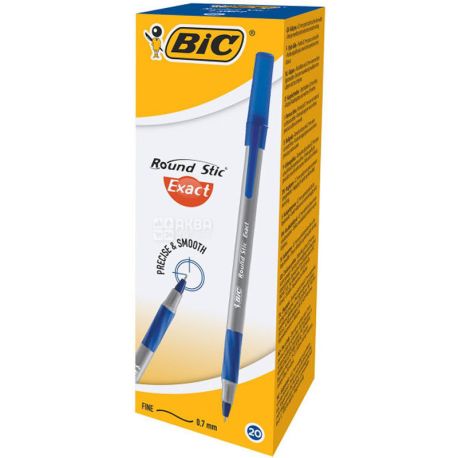 BIC, Round Stic Exact, 20 шт., Набір ручок кулькових, сині, 0.3 мм