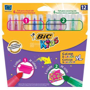 BIC, Mini Colour&Create, 12 шт., Набор фломастеров, цветные