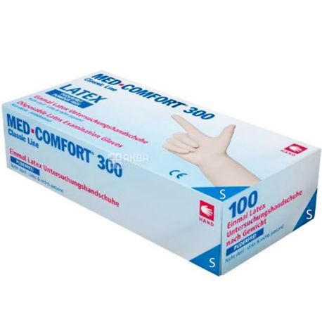 Med Comfort, 100 шт., Рукавички латексні, без пудри, білі, розмір S