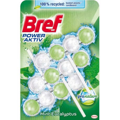 Bref Power Aktiv, 3 шт., Блок для унитаза Бреф, Мята и эвкалипт
