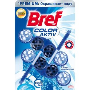Bref Blue Aktiv, 2 шт., Блок для унитаза Бреф, c хлор-компонентами, эффект синей воды