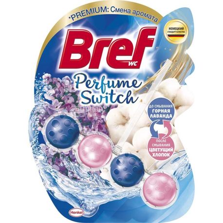 Bref Perfume switch, 1 шт., Блок для унітаза Бреф, Гірська лаванда-Квітуча бавовна