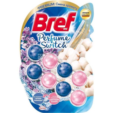 Bref Perfume switch, 2 шт., Блок для унітаза Бреф, Гірська лаванда-Квітуча бавовна