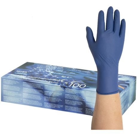 Ampri, Epiderm Protect, 100 шт., Перчатки нитриловые без пудры, синие, размер S