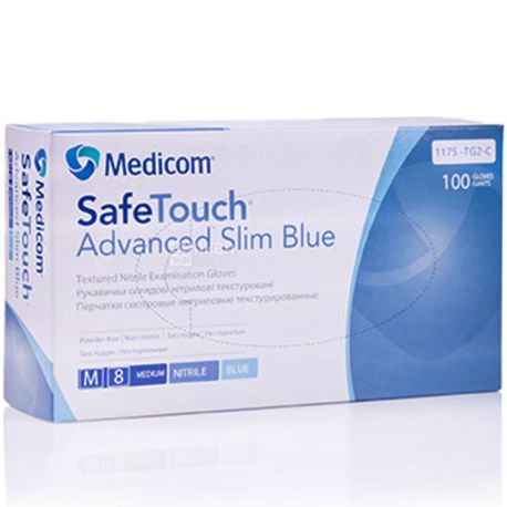 Medicom, 100 шт., Рукавички нітрилові, неприпудрені, блакитні, розмір М
