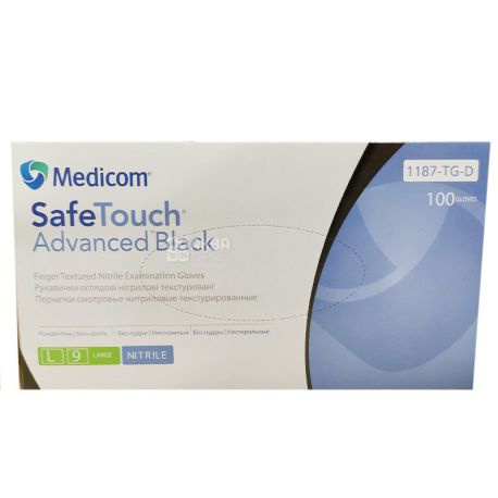 Medicom, 100 шт., Перчатки нитриловые, облегченные, черные, размер L
