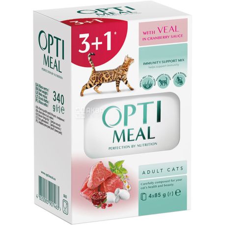 Optimeal 4 x 85 g Food for adult cats with veal flavor in