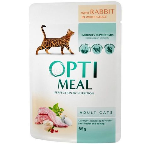 Optimeal, 85 г, Корм для взрослых кошек, с кроликом в белом соусе