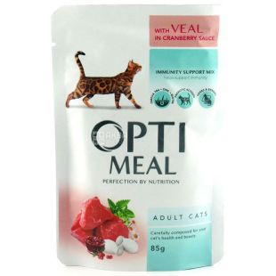 Optimeal, 85 г, Корм для взрослых кошек, со вкусом телятины в клюквенном соусе